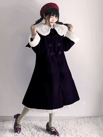 ブラック ロココ風ロリータコート バーガンディコート リボン オーバーコート ケープ ポリエステル 秋 ロリータ アウター