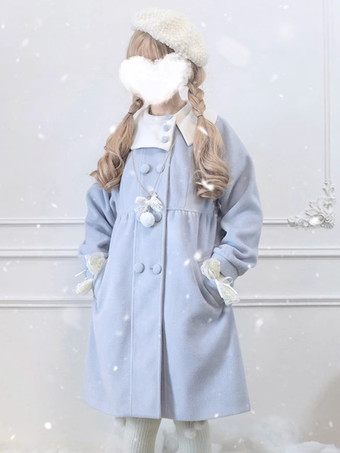 ライトスカイブルースイートロリータコート ブラックコート オーバーコート ポリエステル 秋ロリータアウター