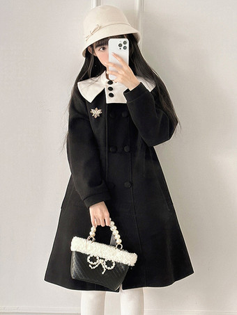 ブラック スイートロリータコート ブラックコート オーバーコート ポリエステル 秋ロリータアウター