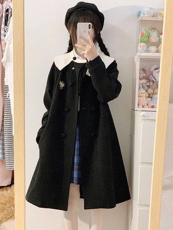 スイートロリータコート ブラックコート オーバーコート ポリエステル 秋ロリータアウター