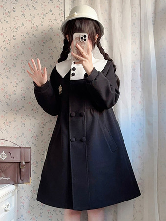 スイートロリータコート ブラックコート オーバーコート ポリエステル 秋ロリータアウター