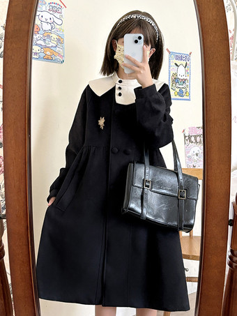 スイートロリータコート ブラックコート オーバーコート ポリエステル 秋ロリータアウター