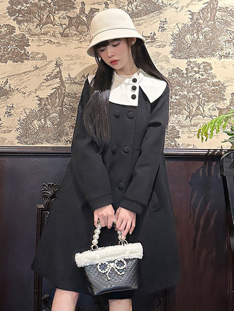 スイートロリータコート ブラックコート オーバーコート ポリエステル 秋ロリータアウター