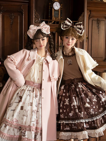 ロココ風ロリータコート ライトブラウンコート リボンオーバーコート ポリエステル 秋ロリータアウター