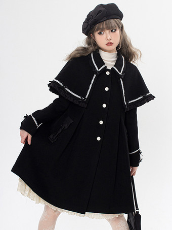 ロココ風ロリータコート ライトブラウンコート リボンオーバーコート ポリエステル 秋ロリータアウター