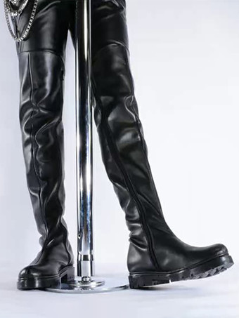 Schwarze Herrenstiefel aus Rindsleder schicke schwarze Overknee-Stiefel Ballstiefel