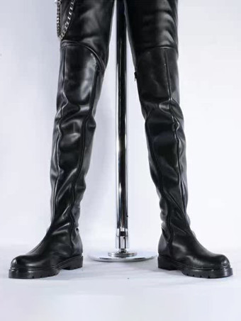 Schwarze Herrenstiefel aus Rindsleder schicke schwarze Overknee-Stiefel Ballstiefel