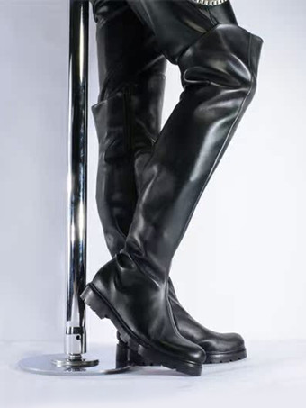 Schwarze Herrenstiefel aus Rindsleder schicke schwarze Overknee-Stiefel Ballstiefel