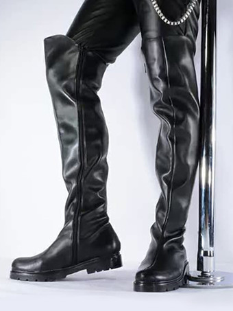 SchwarzSchwarze Herrenstiefel aus Rindsleder schicke schwarze Overknee-Stiefel Ballstiefel