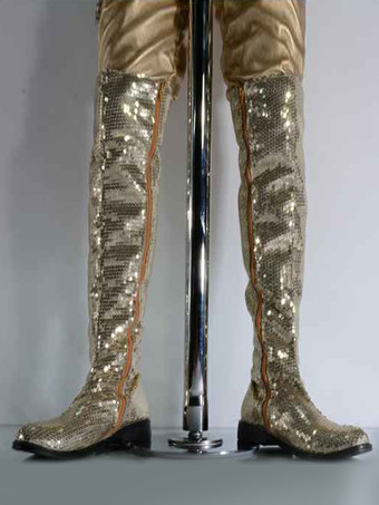 Scarpe da uomo Stivali alti sopra il ginocchio in tessuto con paillettes classici argento stivali da ballo