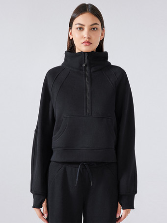 ブラック レディース パーカー ライトグレー ジッパー ポリエステル フード付き スウェットシャツ