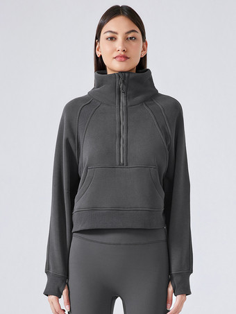 グレイレディース パーカー ライトグレー ジッパー ポリエステル フード付き スウェットシャツ