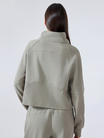 レディース パーカー ライトグレー ジッパー ポリエステル フード付き スウェットシャツ