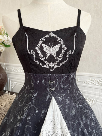   ゴシック ロリータ ドレス レース 花柄 ブラック ブラック