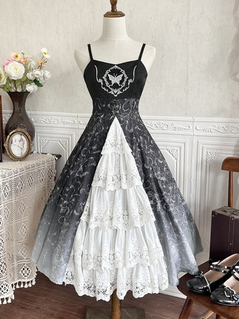   ゴシック ロリータ ドレス レース 花柄 ブラック ブラック