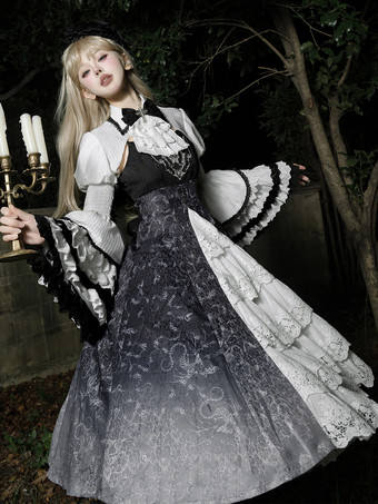   ゴシック ロリータ ドレス レース 花柄 ブラック ブラック
