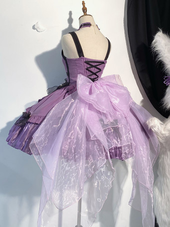 ハロウィン ゴシックロリータドレス リボン フリル パープル パープル