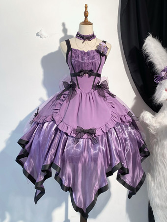 ハロウィン ゴシックロリータドレス リボン フリル パープル パープル