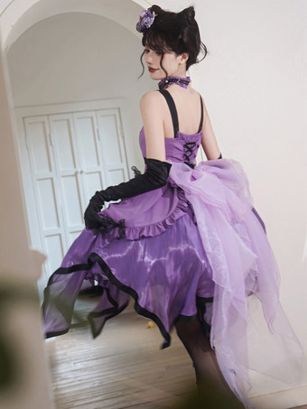 ハロウィン ゴシックロリータドレス リボン フリル パープル パープル