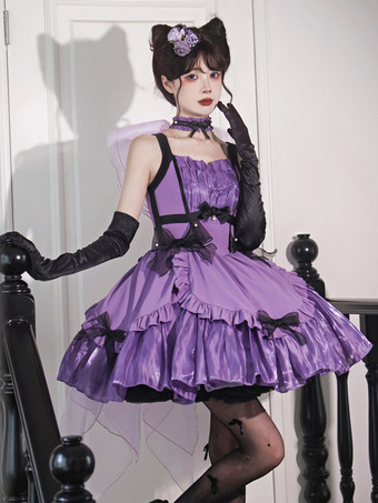 ハロウィン ゴシックロリータドレス リボン フリル パープル パープル