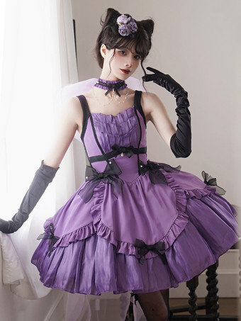 ハロウィン ゴシックロリータドレス リボン フリル パープル パープル