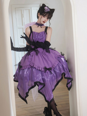 ハロウィン ゴシックロリータドレス リボン フリル パープル パープル