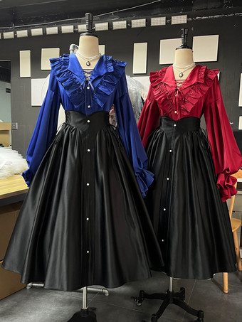 ゴシック ロリータ SK フリル レースアップ ブラック ロリータ スカート