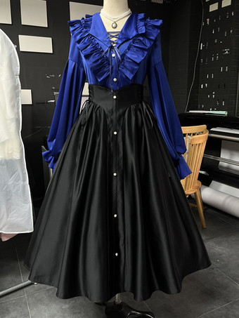 ゴシック ロリータ SK フリル レースアップ ブラック ロリータ スカート