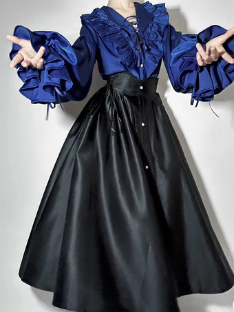 ゴシック ロリータ SK フリル レースアップ ブラック ロリータ スカート