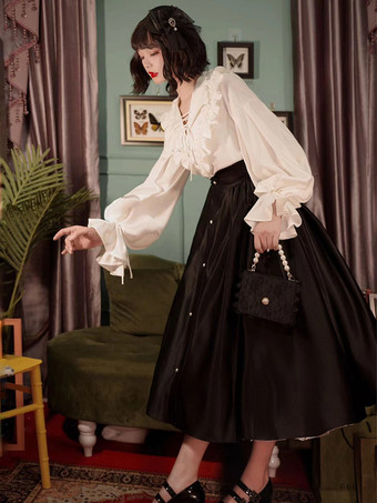 ブラック ゴシック ロリータ SK フリル レースアップ ブラック ロリータ スカート