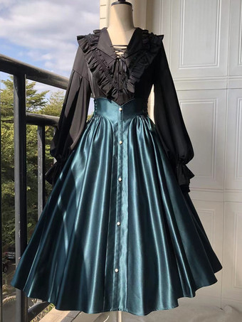 ゴシックロリータブラウス フリル 長袖ブラウス ロリータトップ 黒ロリータシャツ