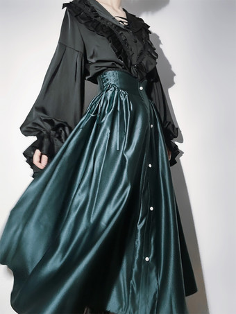 ゴシックロリータブラウス フリル 長袖ブラウス ロリータトップ 黒ロリータシャツ