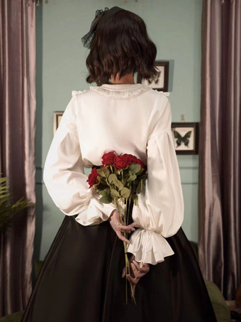 ゴシックロリータブラウス フリル 長袖ブラウス ロリータトップ 黒ロリータシャツ