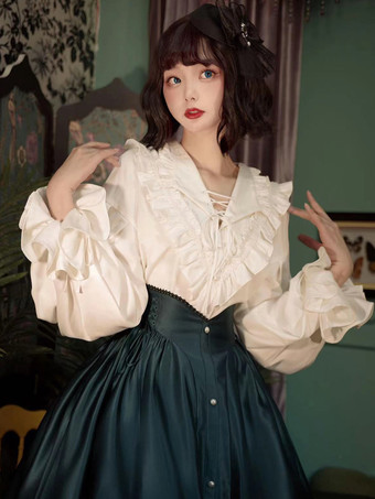 ゴシックロリータブラウス フリル 長袖ブラウス ロリータトップ 黒ロリータシャツ