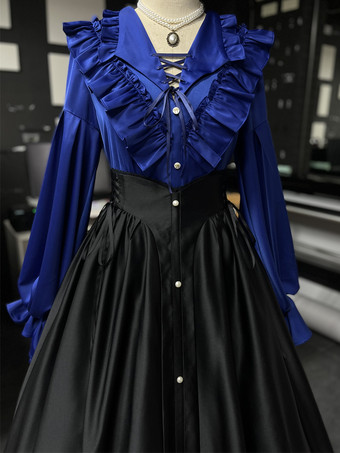 ゴシックロリータブラウス フリル 長袖ブラウス ロリータトップ 黒ロリータシャツ