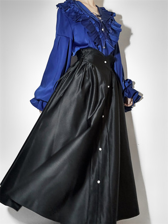 ゴシックロリータブラウス フリル 長袖ブラウス ロリータトップ 黒ロリータシャツ