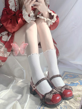 Sweet Lolita Footwear Light Sky Blue Bows Lace PU Leather Chunky Heel Lolita Pumps