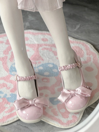 Sweet Lolita Footwear Light Sky Blue Bows Lace PU Leather Chunky Heel Lolita Pumps