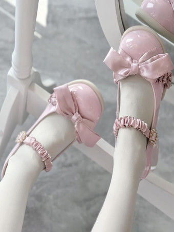 PinkSweet Lolita Footwear Light Sky Blue Bows Lace PU Leather Chunky Heel Lolita Pumps