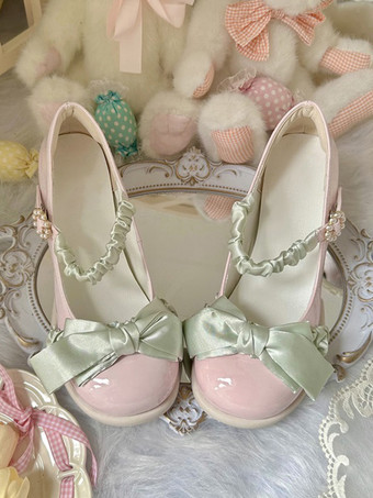 Sweet Lolita Footwear Light Sky Blue Bows Lace PU Leather Chunky Heel Lolita Pumps