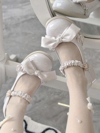 Sweet Lolita Footwear Light Sky Blue Bows Lace PU Leather Chunky Heel Lolita Pumps