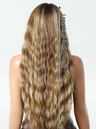 女性用ロングウィッグ アンバー センターパーティング 耐熱ファイバー ロング 合成ウィッグ