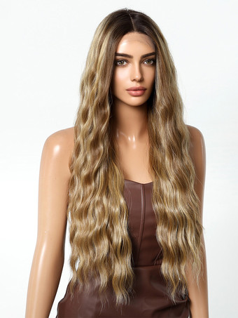 女性用ロングウィッグ アンバー センターパーティング 耐熱ファイバー ロング 合成ウィッグ