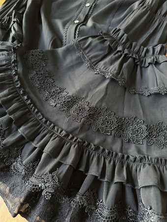 ゴシックロリータブラウス ブラック 長袖 ロリータトップス フリル レース ロリータシャツ