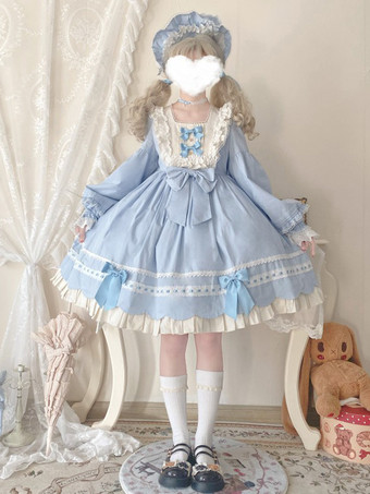 ライトスカイブルー  ゴシック ロリータ ドレス リボン フリル ブラック グリーン