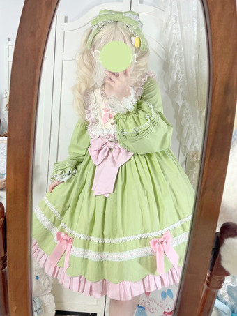 グリーン   ゴシック ロリータ ドレス リボン フリル ブラック グリーン