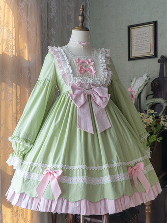   ゴシック ロリータ ドレス リボン フリル ブラック グリーン