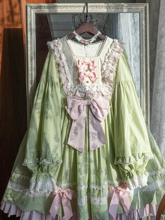   ゴシック ロリータ ドレス リボン フリル ブラック グリーン