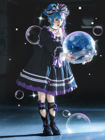   ゴシック ロリータ ドレス リボン フリル ブラック グリーン