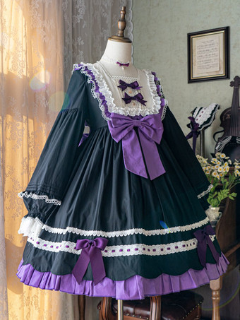   ゴシック ロリータ ドレス リボン フリル ブラック グリーン